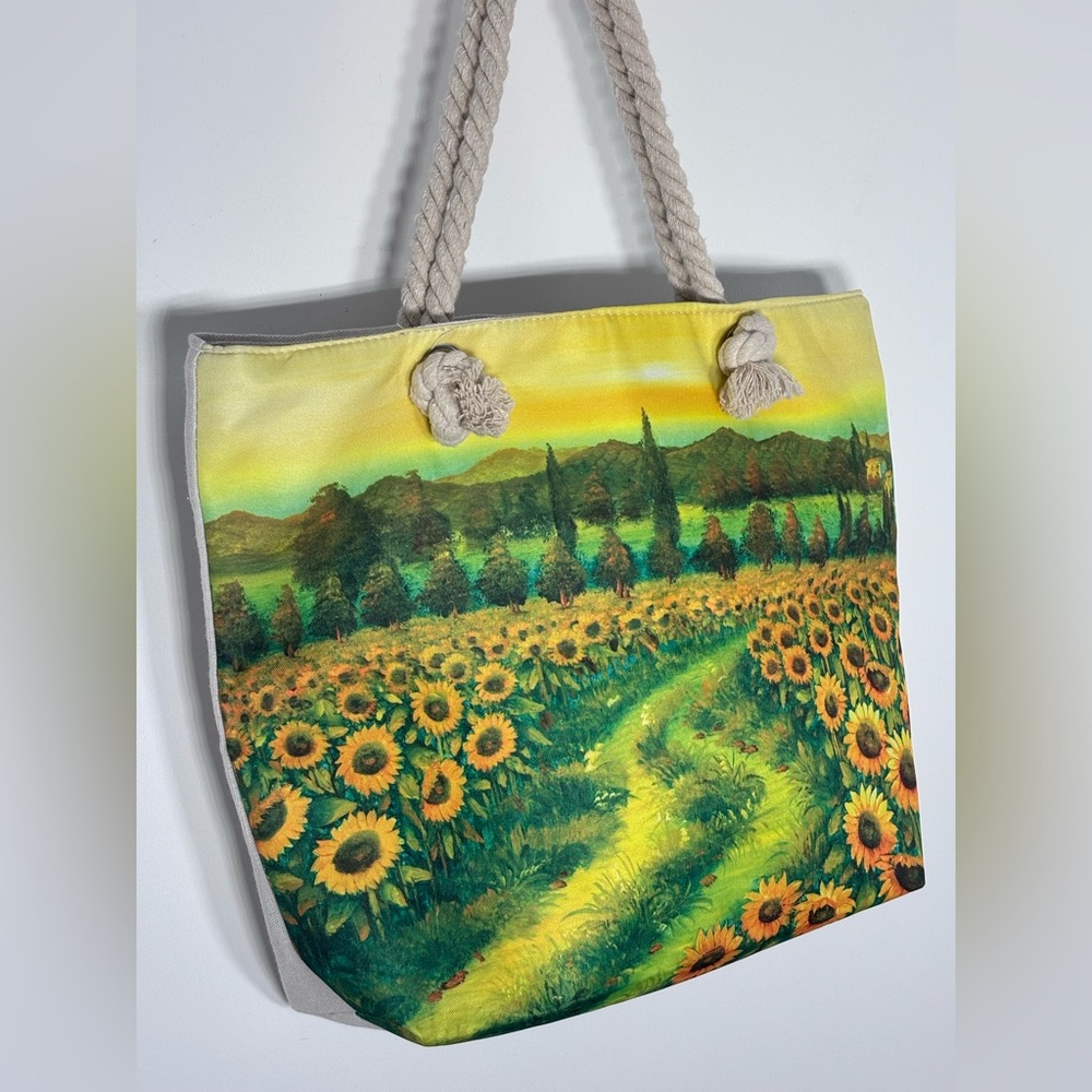 NWOT Sunflower Field Canvas Rope Handle Tote Bag Medium Size 12x17x5 - Picture 2 of 6
